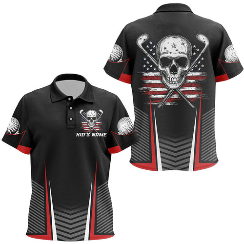 Black and Red American Flag Golf Clubs Skull golf polo shirts Custom Patriotic Golf Team Jersey