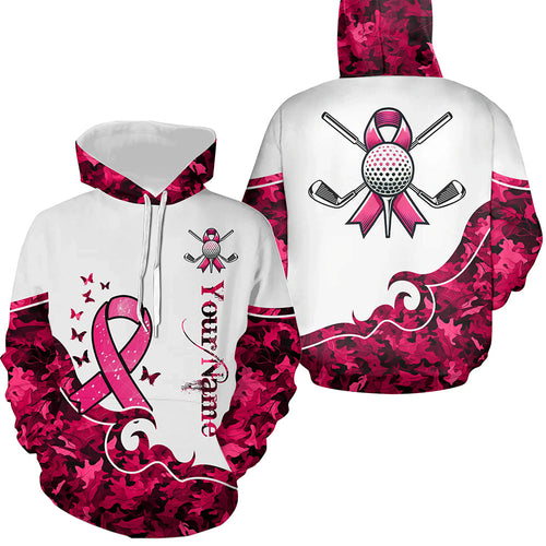 White and Pink camo ribbons golf Hoodies custom breast cancer golf Hoodie