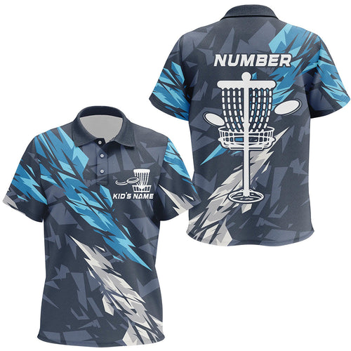 Blue camo Disc golf basket custom team disc golf polo shirt, disc golf attire