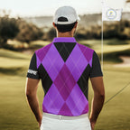 golf polos shirts custom purple and black golf argyle plaid pattern, personalized golf gifts