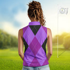 Sleeveless Polo Shirt custom purple and black golf argyle plaid pattern, personalized golf gift