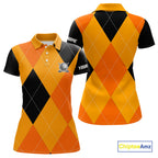 golf polos shirts custom orange and black golf argyle plaid pattern Halloween golf gifts