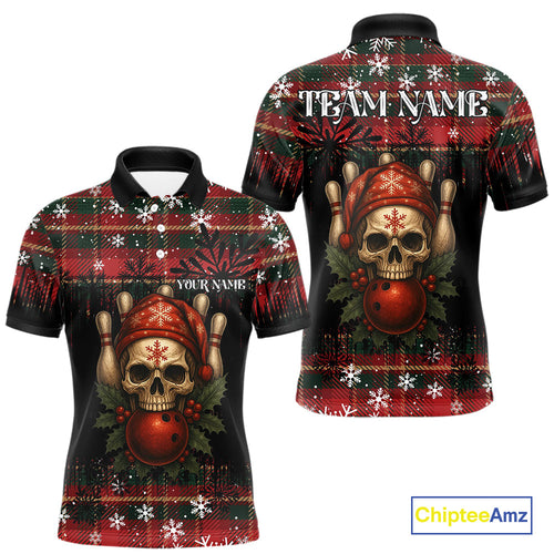 Black & Red Plaid Christmas pattern Skull Bowling Shirts Custom Team Bowling outfit jerseys