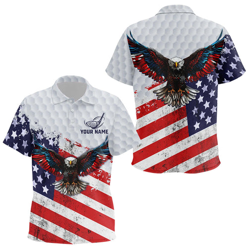 Personalized American Flag Eagle White golf polo shirts Custom patriotic golf tops