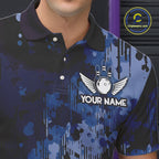 Blue Camo Bowling Polo, Quarter Zip Shirts Custom Bowling Team Jerseys, Gift For Bowlers