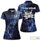 Blue Camo Bowling Polo, Quarter Zip Shirts Custom Bowling Team Jerseys, Gift For Bowlers