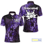 Purple Camo Bowling Polo, Quarter Zip Shirts Custom Bowling Team Jerseys, Gift For Bowlers