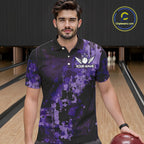 Purple Camo Bowling Polo, Quarter Zip Shirts Custom Bowling Team Jerseys, Gift For Bowlers