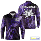 Purple Camo Bowling Polo, Quarter Zip Shirts Custom Bowling Team Jerseys, Gift For Bowlers