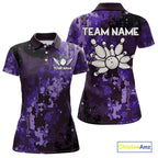 Purple Camo Bowling Polo, Quarter Zip Shirts Custom Bowling Team Jerseys, Gift For Bowlers
