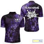 Purple Camo Bowling Polo, Quarter Zip Shirts Custom Bowling Team Jerseys, Gift For Bowlers