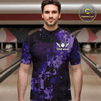 Purple Camo Bowling Polo, Quarter Zip Shirts Custom Bowling Team Jerseys, Gift For Bowlers