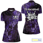 Purple Camo Bowling Polo, Quarter Zip Shirts Custom Bowling Team Jerseys, Gift For Bowlers