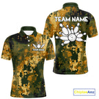 Yellow Camo Bowling Polo, Quarter Zip Shirts Custom Bowling Team Jerseys, Gift For Bowlers