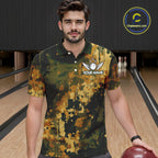 Yellow Camo Bowling Polo, Quarter Zip Shirts Custom Bowling Team Jerseys, Gift For Bowlers