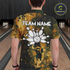 Yellow Camo Bowling Polo, Quarter Zip Shirts Custom Bowling Team Jerseys, Gift For Bowlers