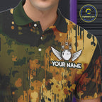 Yellow Camo Bowling Polo, Quarter Zip Shirts Custom Bowling Team Jerseys, Gift For Bowlers