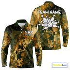 Yellow Camo Bowling Polo, Quarter Zip Shirts Custom Bowling Team Jerseys, Gift For Bowlers