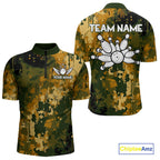 Yellow Camo Bowling Polo, Quarter Zip Shirts Custom Bowling Team Jerseys, Gift For Bowlers