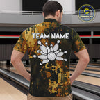 Yellow Camo Bowling Polo, Quarter Zip Shirts Custom Bowling Team Jerseys, Gift For Bowlers