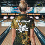 Yellow Camo Bowling Polo, Quarter Zip Shirts Custom Bowling Team Jerseys, Gift For Bowlers