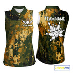 Yellow Camo Bowling Sleeveless Polo Shirt Custom Bowling Team Jerseys, Gift For Bowlers