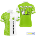 Bowling Polo, 1/4 Zip Shirt Custom white & green camo vintage bowling shirts, bowling jersey