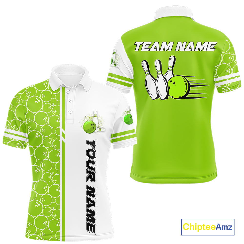Bowling Polo, 1/4 Zip Shirt Custom white & green camo vintage bowling shirts, bowling jersey