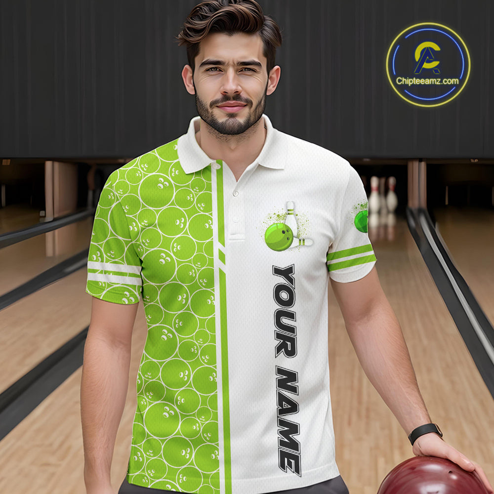 Bowling Polo, 1/4 Zip Shirt Custom white & green camo vintage bowling shirts, bowling jersey