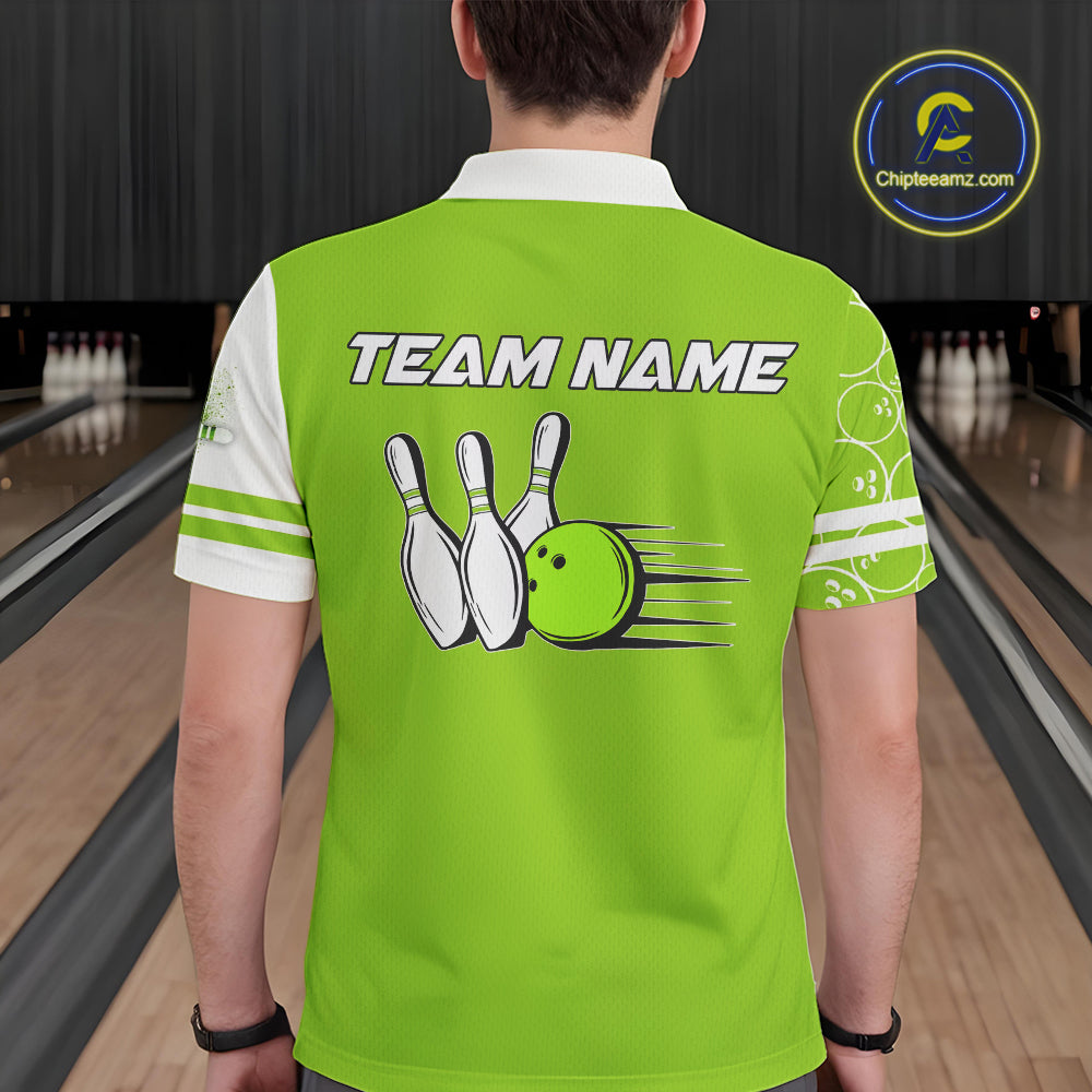 Bowling Polo, 1/4 Zip Shirt Custom white & green camo vintage bowling shirts, bowling jersey