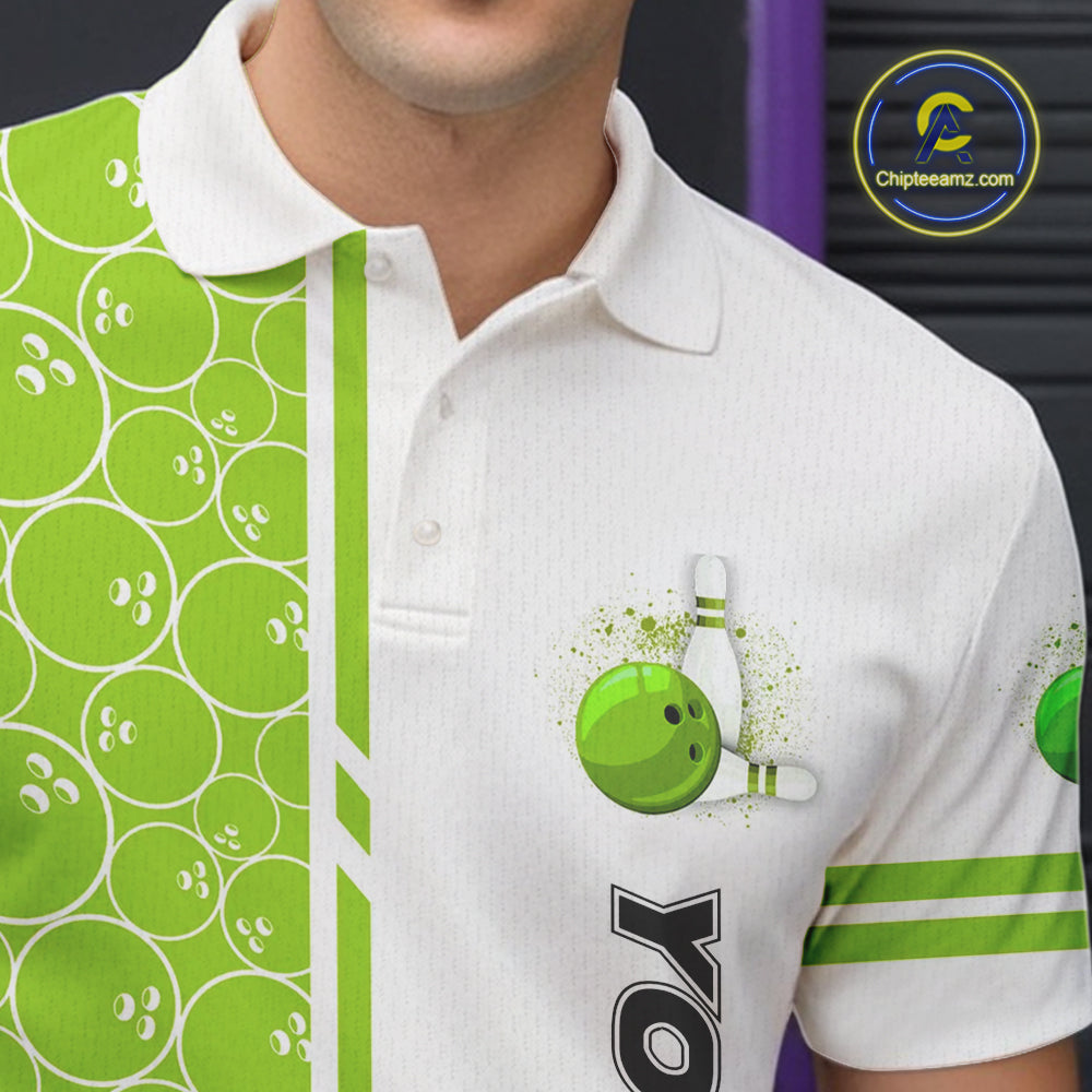 Bowling Polo, 1/4 Zip Shirt Custom white & green camo vintage bowling shirts, bowling jersey