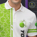 Bowling Polo, 1/4 Zip Shirt Custom white & green camo vintage bowling shirts, bowling jersey