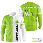Bowling Polo, 1/4 Zip Shirt Custom white & green camo vintage bowling shirts, bowling jersey