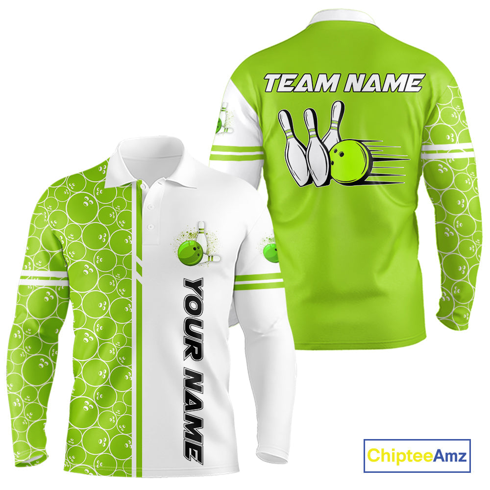 Bowling Polo, 1/4 Zip Shirt Custom white & green camo vintage bowling shirts, bowling jersey
