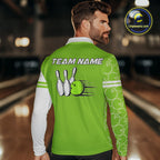Bowling Polo, 1/4 Zip Shirt Custom white & green camo vintage bowling shirts, bowling jersey