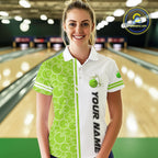 Bowling Polo, 1/4 Zip Shirt Custom retro white and green camo vintage bowling jerseys