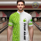 Bowling Polo, 1/4 Zip Shirt Custom white & green camo vintage bowling shirts, bowling jersey