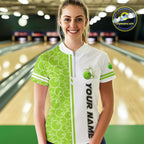 Bowling Polo, 1/4 Zip Shirt Custom retro white and green camo vintage bowling jerseys