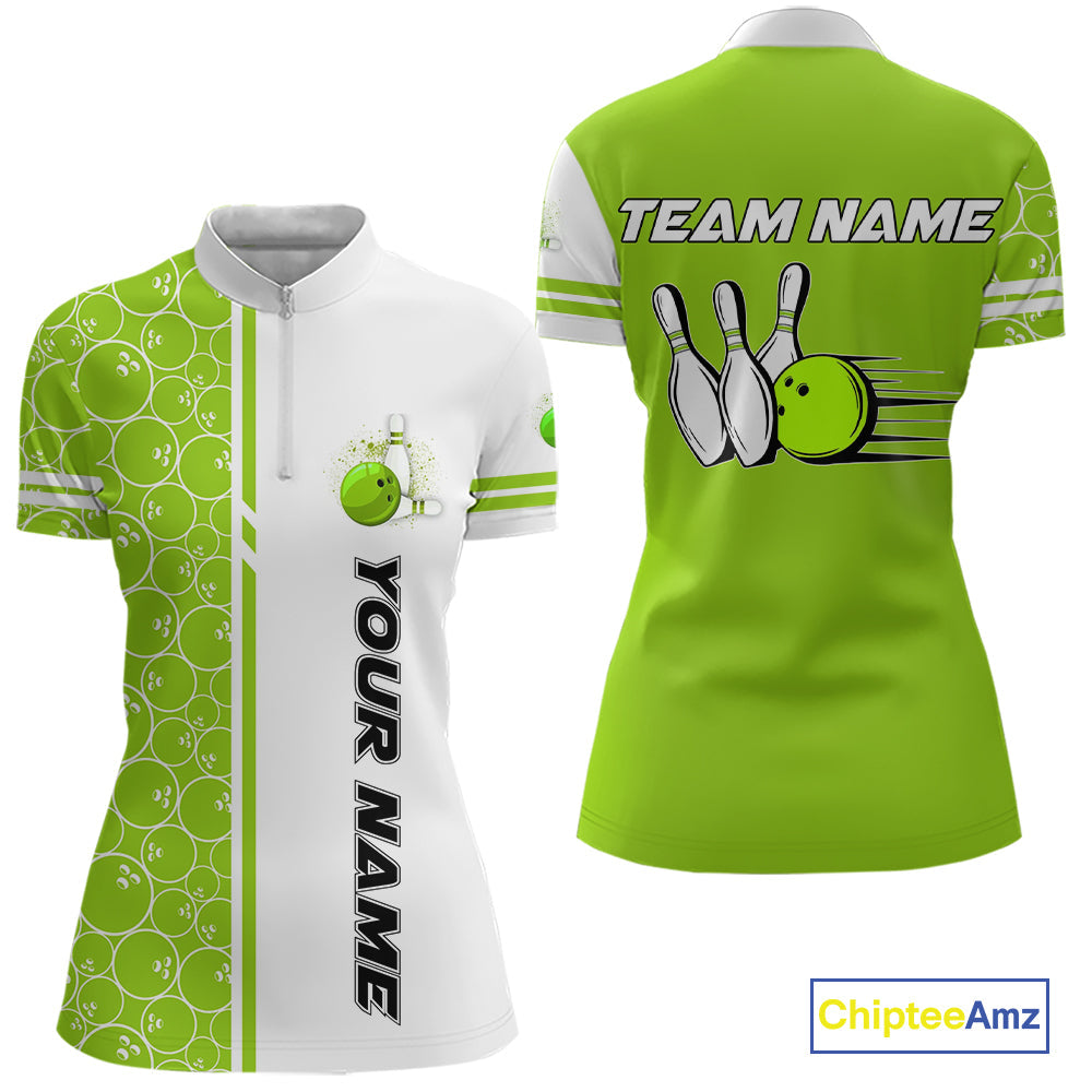 Bowling Polo, 1/4 Zip Shirt Custom retro white and green camo vintage bowling jerseys