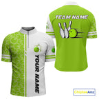 Bowling Polo, 1/4 Zip Shirt Custom white & green camo vintage bowling shirts, bowling jersey