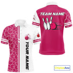 Bowling Polo, 1/4 Zip Shirt Custom white & pink camo vintage bowling shirts, bowling jersey