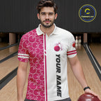 Bowling Polo, 1/4 Zip Shirt Custom white & pink camo vintage bowling shirts, bowling jersey