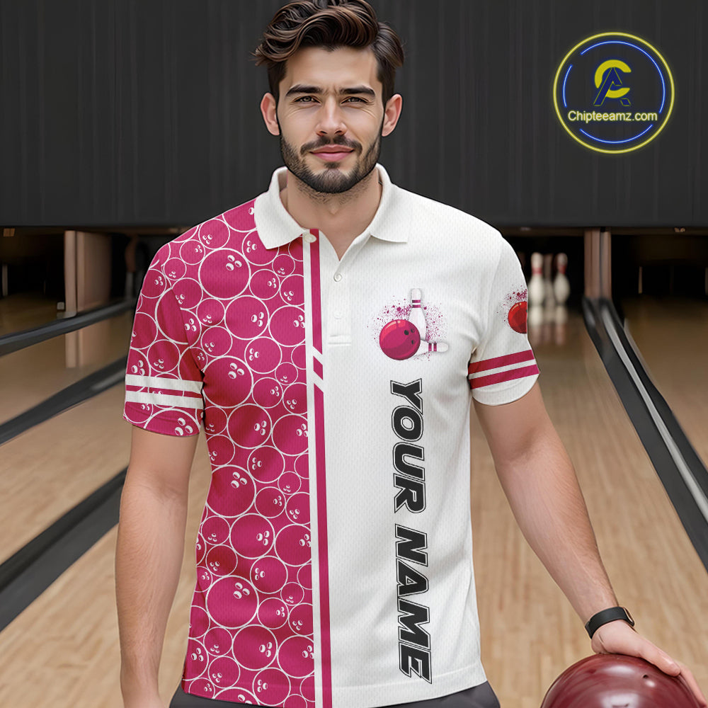Bowling Polo, 1/4 Zip Shirt Custom white & pink camo vintage bowling shirts, bowling jersey