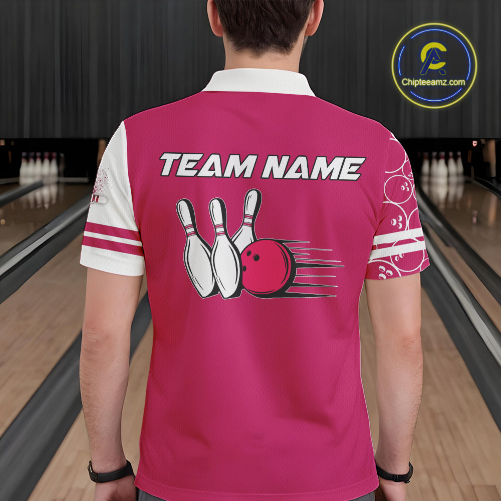 Bowling Polo, 1/4 Zip Shirt Custom white & pink camo vintage bowling shirts, bowling jersey