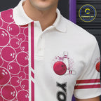 Bowling Polo, 1/4 Zip Shirt Custom white & pink camo vintage bowling shirts, bowling jersey