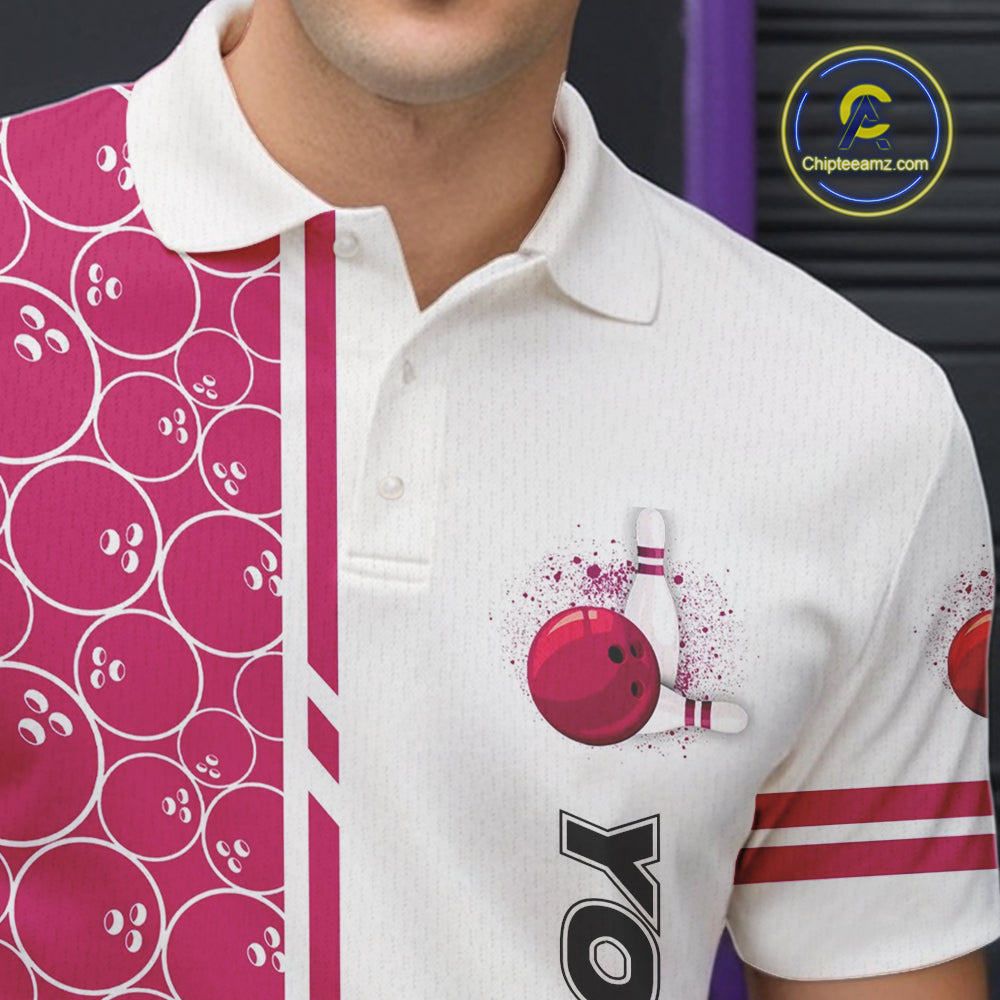 Bowling Polo, 1/4 Zip Shirt Custom white & pink camo vintage bowling shirts, bowling jersey