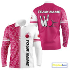 Bowling Polo, 1/4 Zip Shirt Custom white & pink camo vintage bowling shirts, bowling jersey