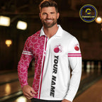 Bowling Polo, 1/4 Zip Shirt Custom white & pink camo vintage bowling shirts, bowling jersey