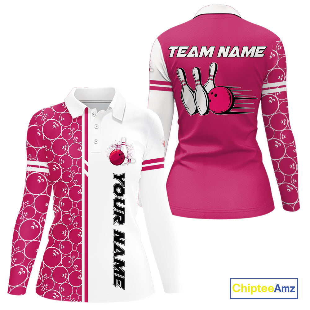Bowling Polo, 1/4 Zip Shirt Custom retro white and pink camo vintage bowling jerseys