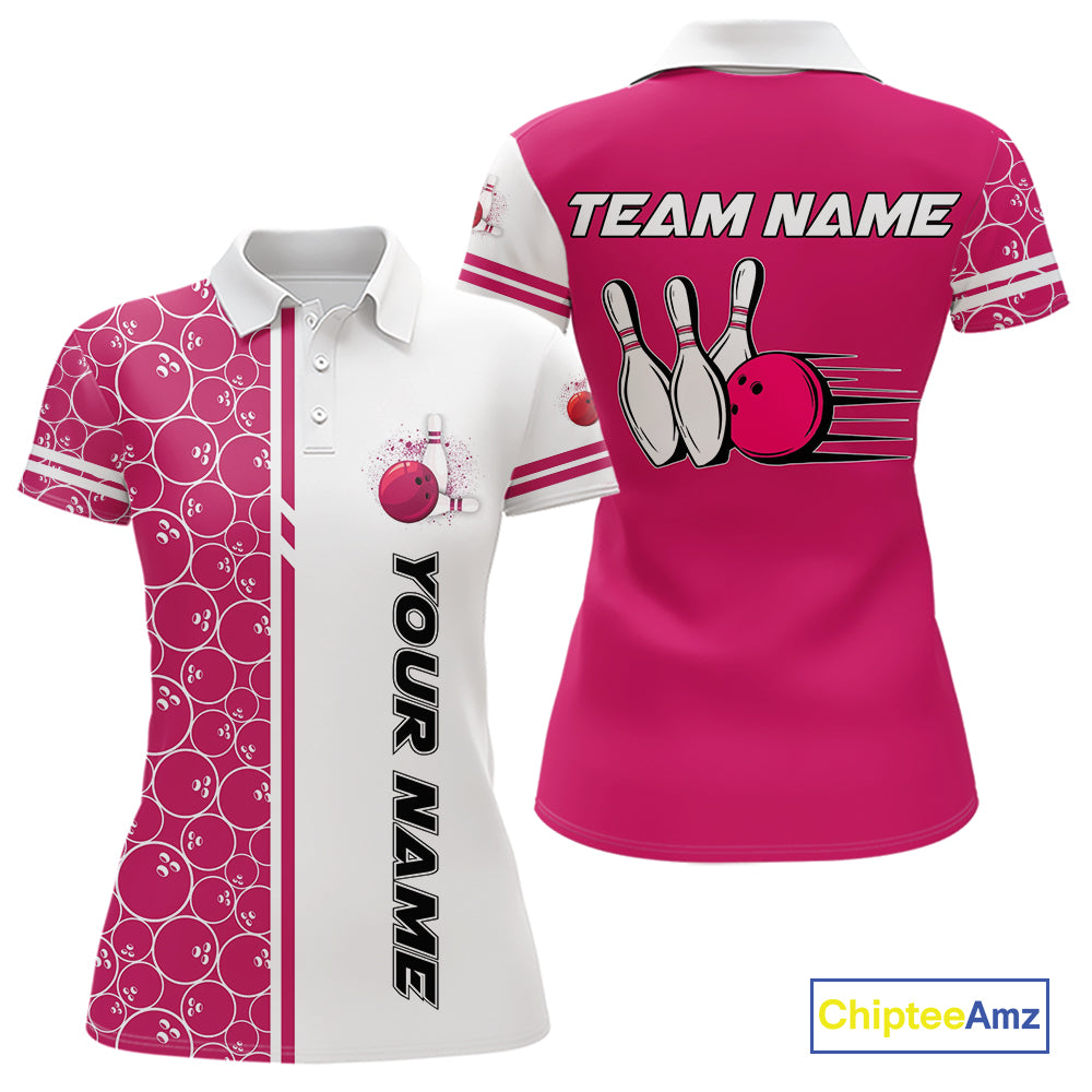 Bowling Polo, 1/4 Zip Shirt Custom retro white and pink camo vintage bowling jerseys